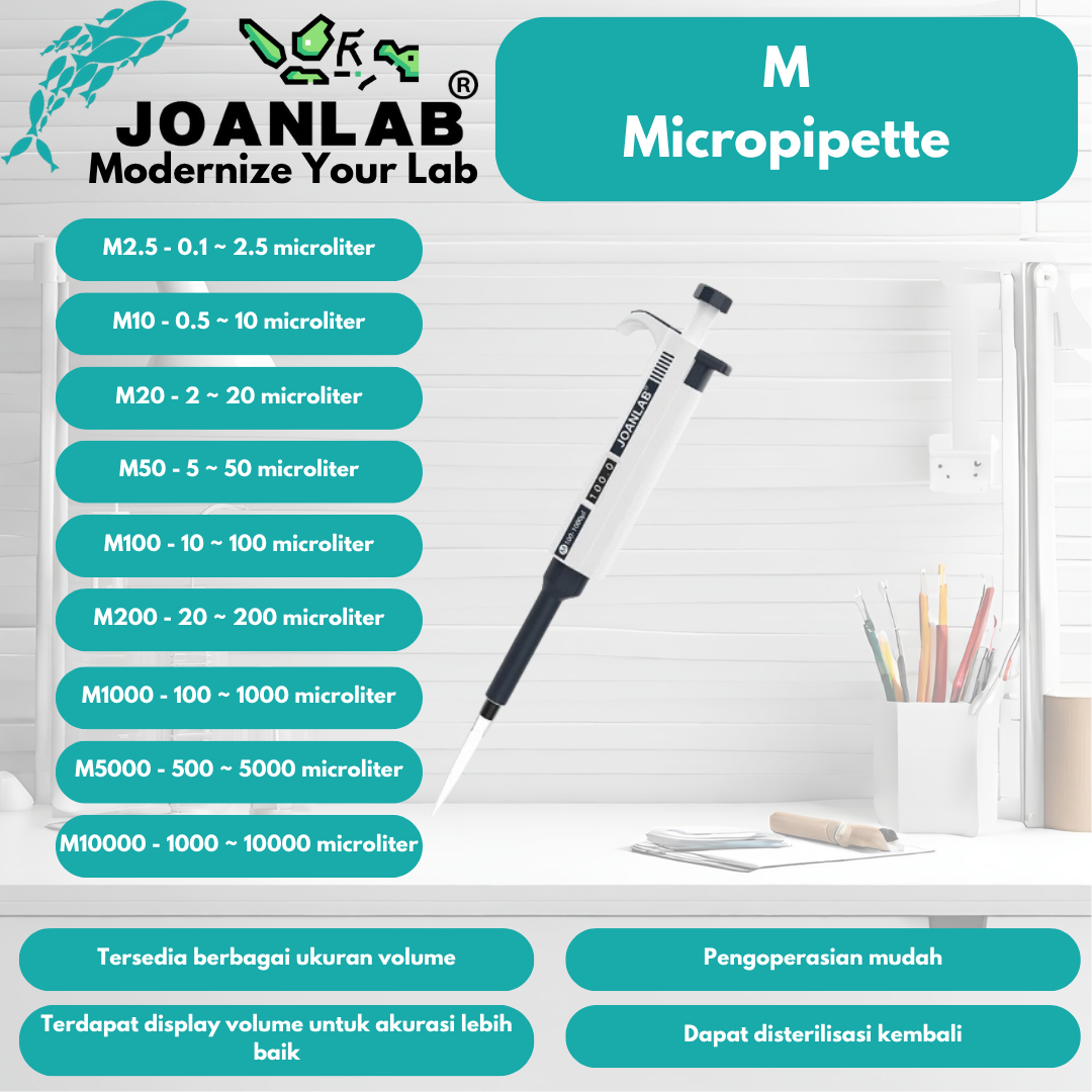 JOANLAB Micropipette Pipet Mikro Lab M2.5/M10/M20/M50/M100/M200/M1000/M5000/M10000