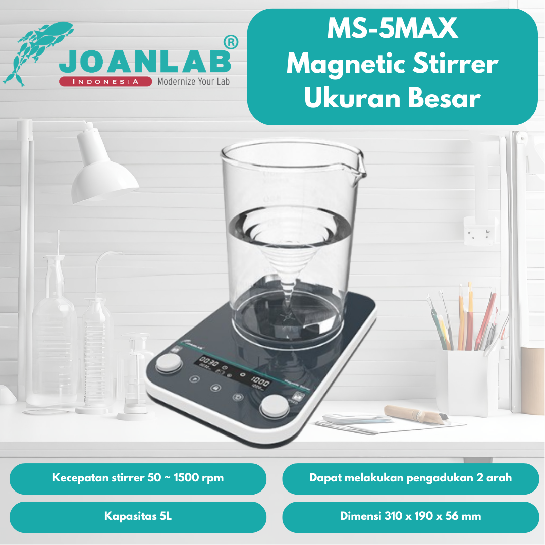JOANLAB Magnetic Stirrer Tempered Glass Pengaduk Magnet 5 Liter MS-5MAX