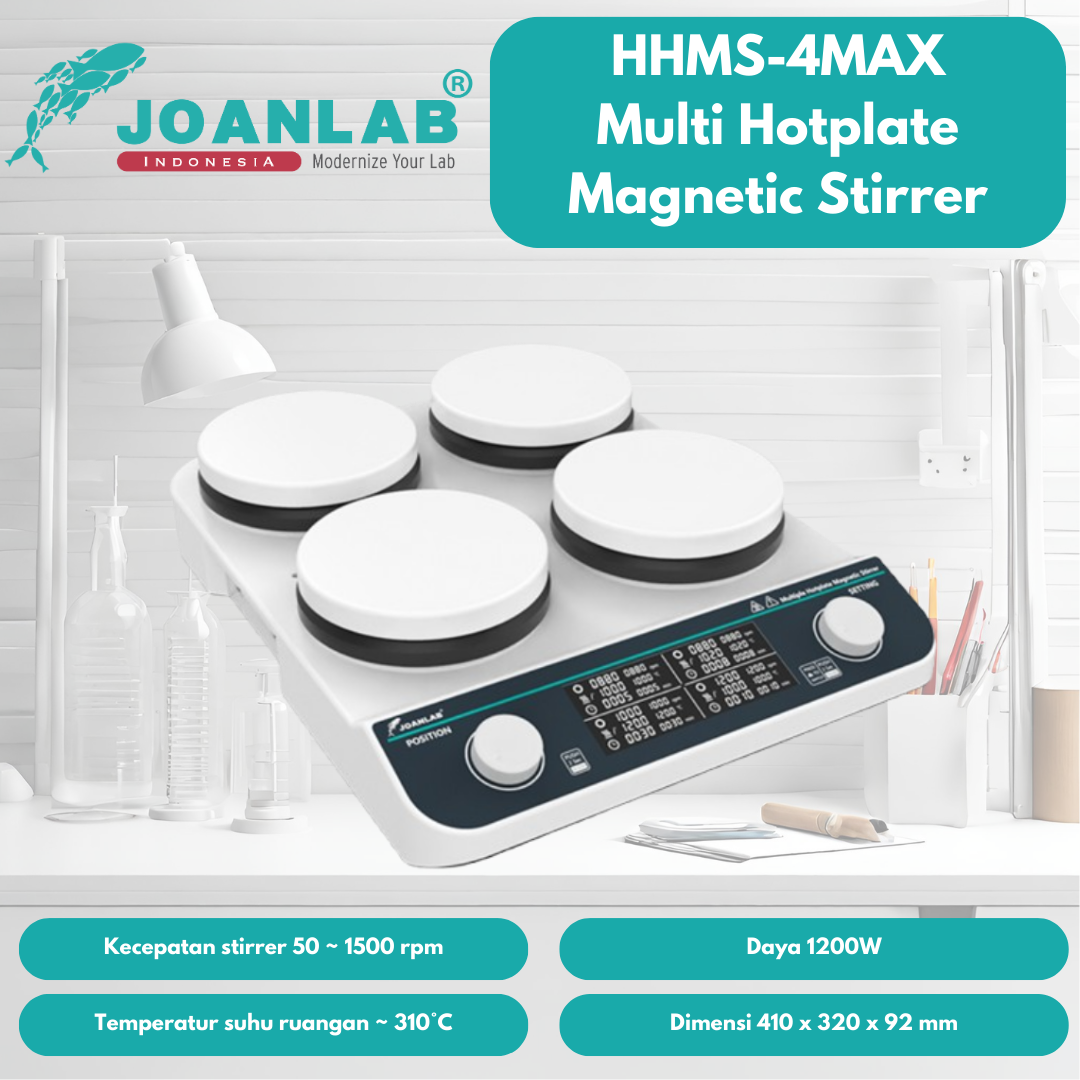 JOANLAB High Heating Hotplate Magnetic Stirrer 4 Platform Pemanas Pengaduk 4 Wadah HHMS-4MAX