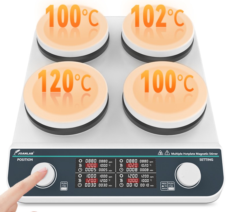 JOANLAB High Heating Hotplate Magnetic Stirrer 4 Platform Pemanas Pengaduk 4 Wadah HHMS-4MAX