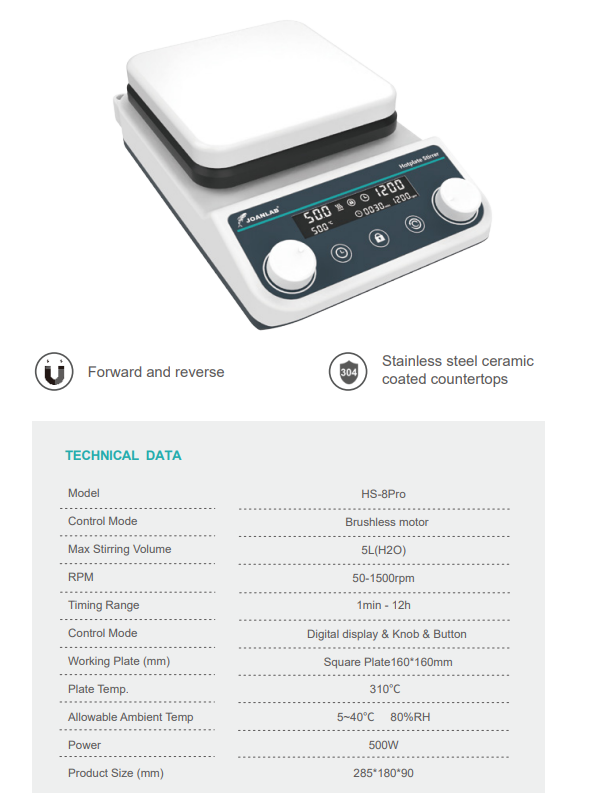 JOANLAB Heating Magnetic Stirrer Digital Display Thermostatic 5L 310C Plate Pemanas HS8PRO