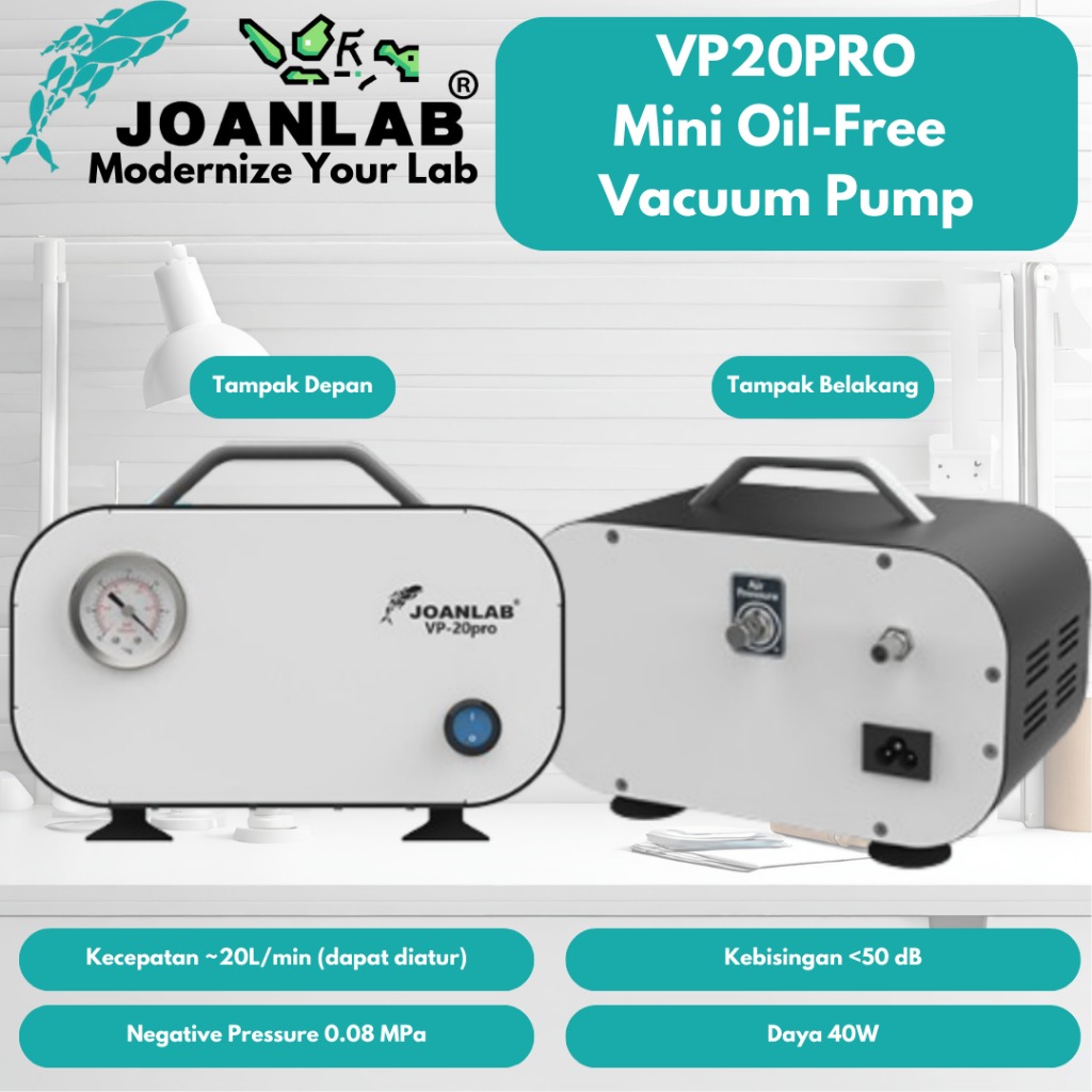 JOANLAB Mini Vacuum Pump Oil Free Pompa Vakum Tanpa Minyak Oli Negative Pressure VP20PRO