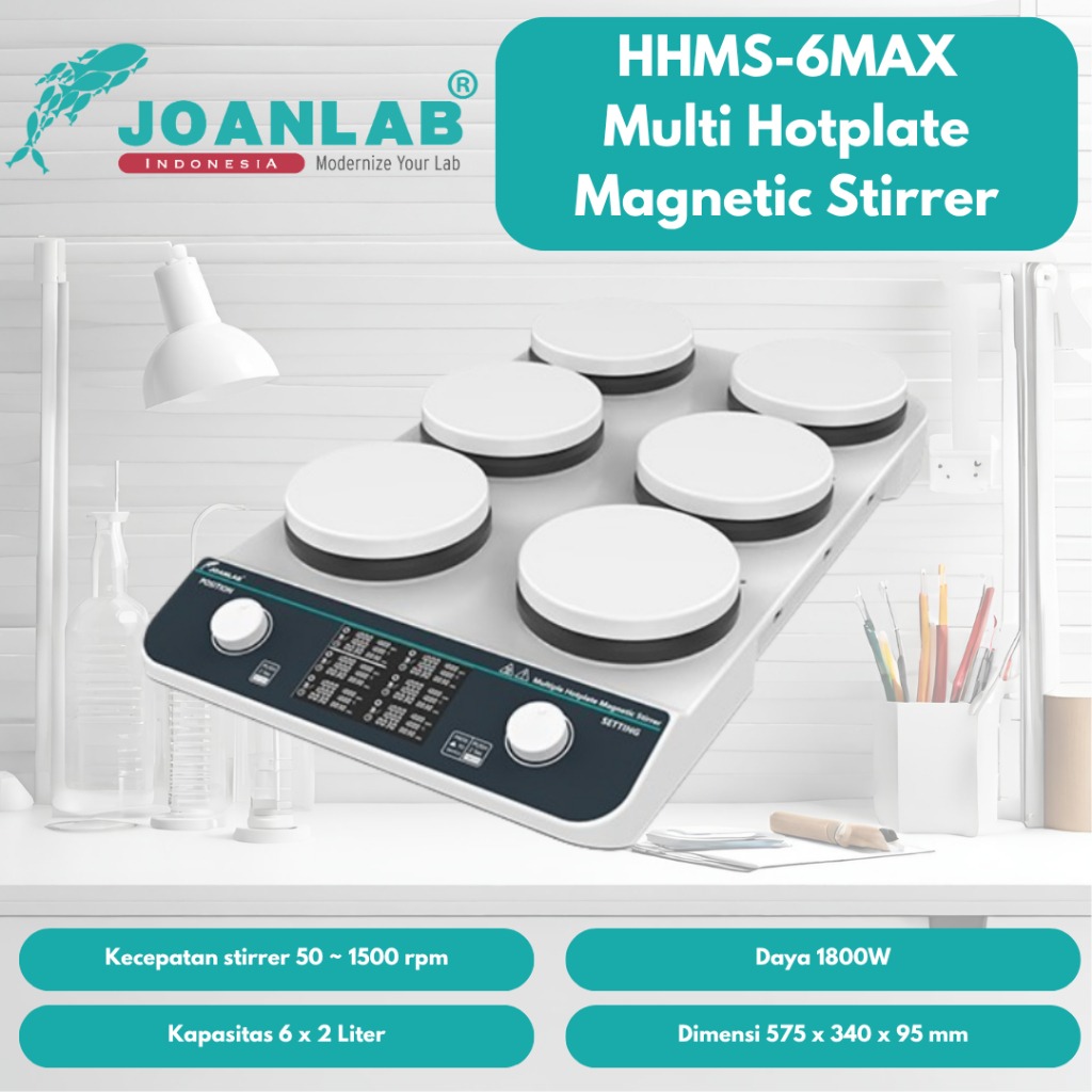 JOANLAB High Heating Hotplate Magnetic Stirrer 6 Platform Pemanas Pengaduk 6 Wadah HHMS-6MAX