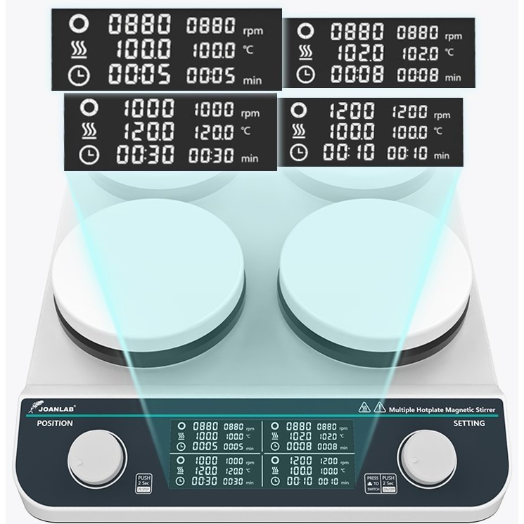 JOANLAB High Heating Hotplate Magnetic Stirrer 6 Platform Pemanas Pengaduk 6 Wadah HHMS-6MAX