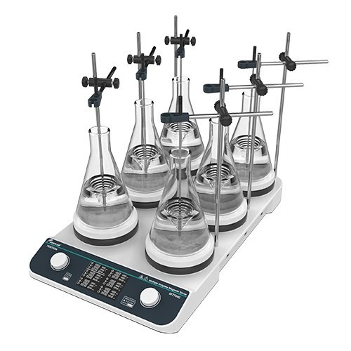 JOANLAB High Heating Hotplate Magnetic Stirrer 6 Platform Pemanas Pengaduk 6 Wadah HHMS-6MAX