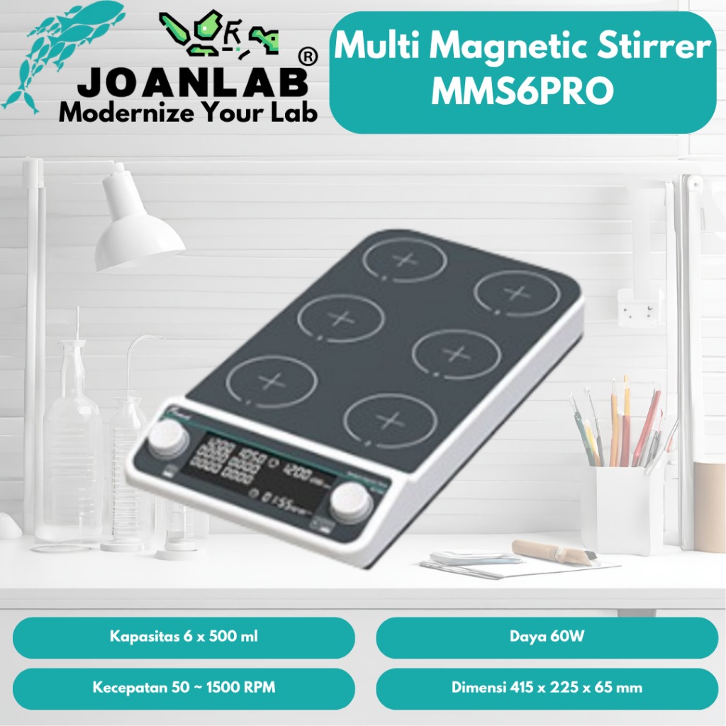JOANLAB Multi Magnetic Stirrer 6 Wadah Asynchronous Speed 1500 RPM MMS6PRO