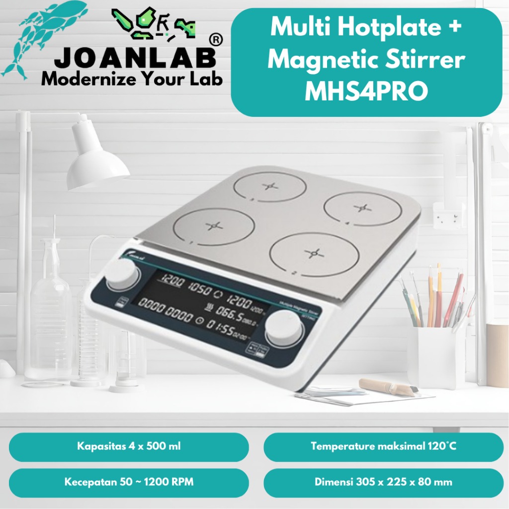 JOANLAB Multi Magnetic Stirrer with Heating 4 Wadah Pemanas Pengaduk MHS-4PRO