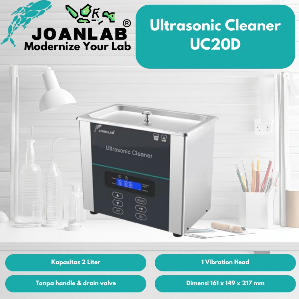 JOANLAB Ultrasonic Cleaning Machine Pembersih Kacamata Perhiasan Emas 2 Liter UC20D