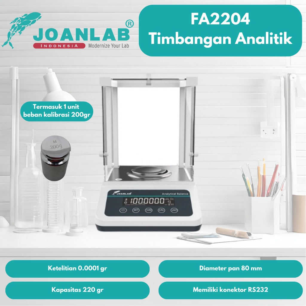 JOANLAB Timbangan Analitik Analytic Balance Ketelitian 0.0001 gram Kapasitas 220 gr FA2204