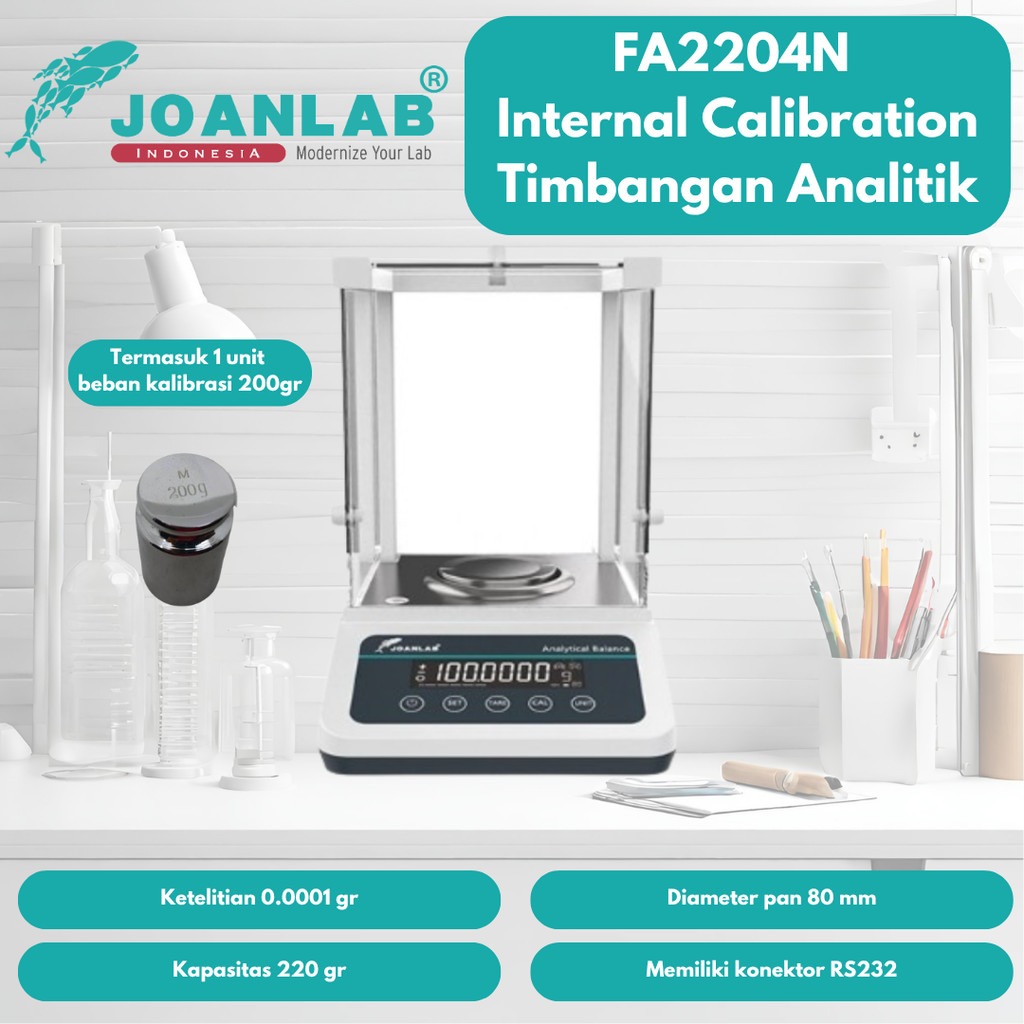 JOANLAB Timbangan Analitik Analytic Balance Ketelitian 0.0001 gram Kapasitas 220 gr FA2204N