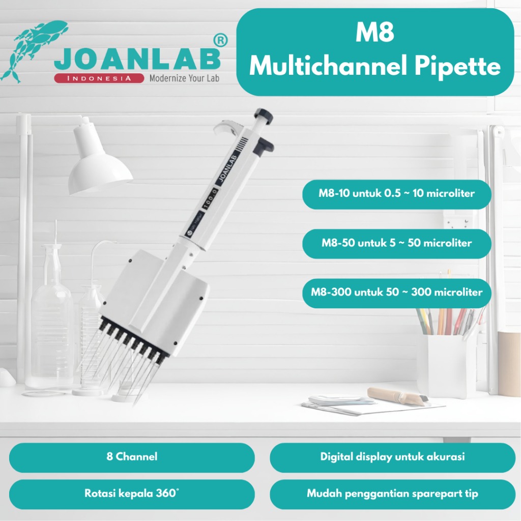 JOANLAB Multichannel Pipette Pipet Cabang 8 Akurat Presisi M8-10/M8-50/M8-300