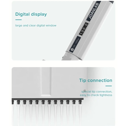 JOANLAB Multichannel Pipette Pipet Cabang 8 Akurat Presisi M8-10/M8-50/M8-300