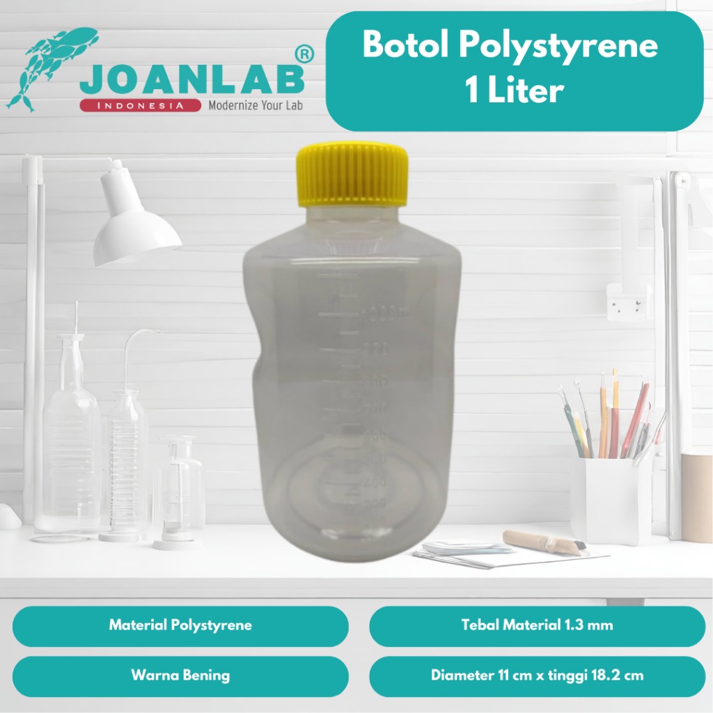 JOANLAB Botol Polystyrene Polistirena 1 Liter Bening Berskala