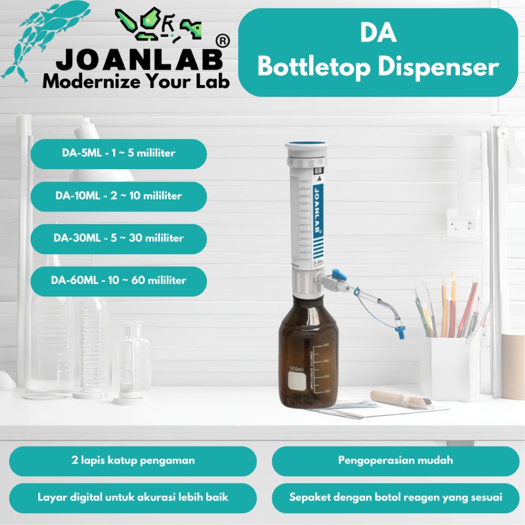 JOANLAB Bottletop Dispenser Botol Reagen Lab DA-5ML Paket dengan Botol