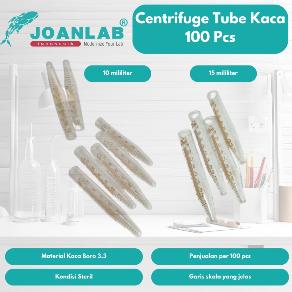 JOANLAB Centrifuge Tube Kaca Glass Tabung Sentrifugal 15 ml isi 100 pcs