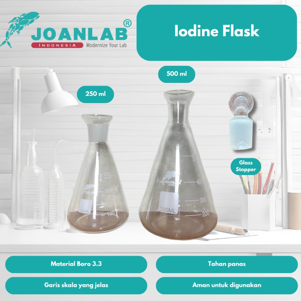 JOANLAB Iodine Flask Labu Iodium dengan Glass Stopper 500 ml