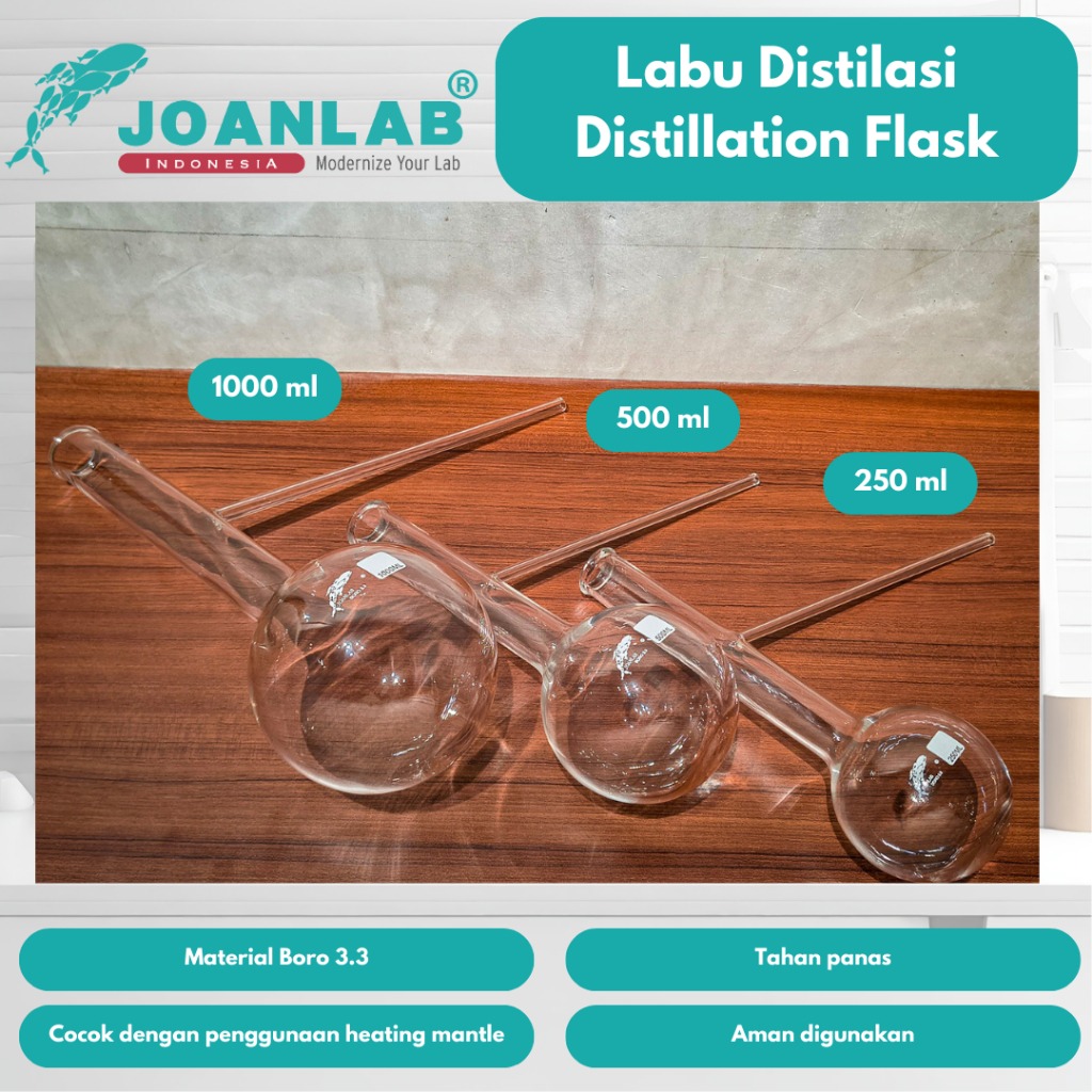 JOANLAB Labu Distilasi Distillation Flask Boro 3.3 Bening 250 ml