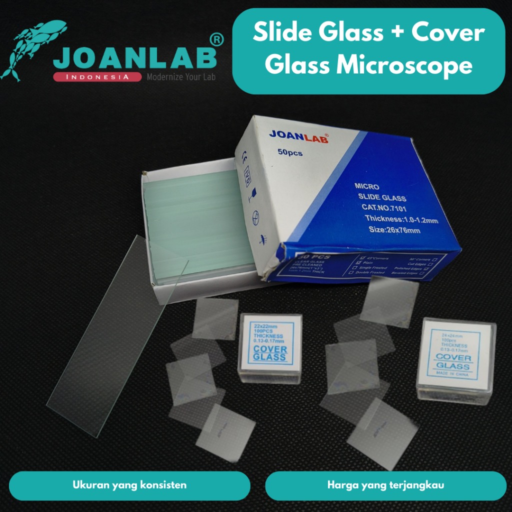 JOANLAB Cover Glass Kaca Penutup Mikroskop 22 x 22 mm isi 100 Pcs