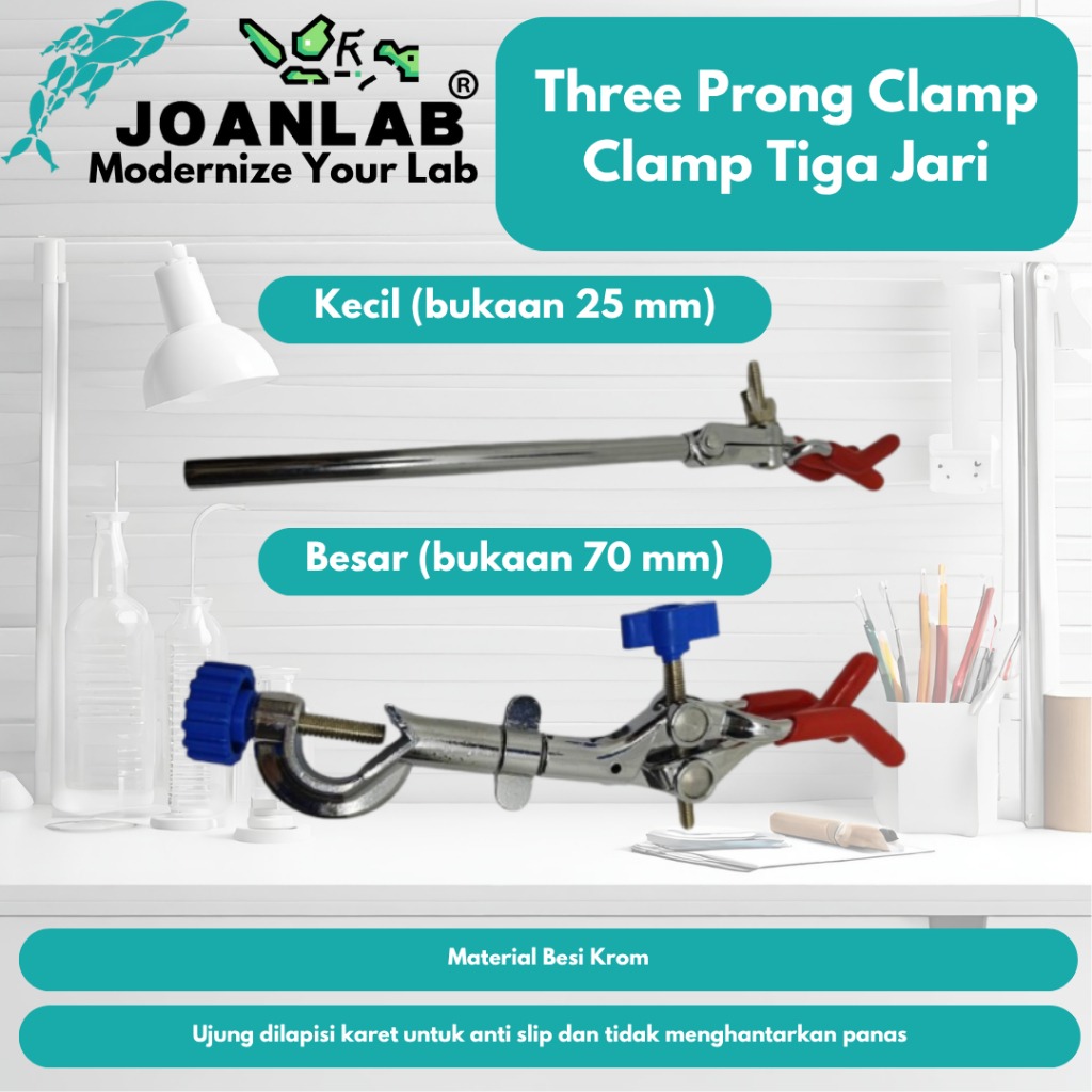 JOANLAB Three Prong Clamp Klem Tiga Jari Bukaan 70 mm Ukuran Besar