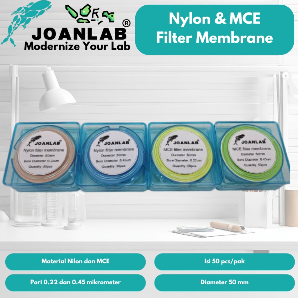 JOANLAB Filter Membrane Nylon Diameter 50 mm Pore 0.22 mikrometer isi 50 Lembar