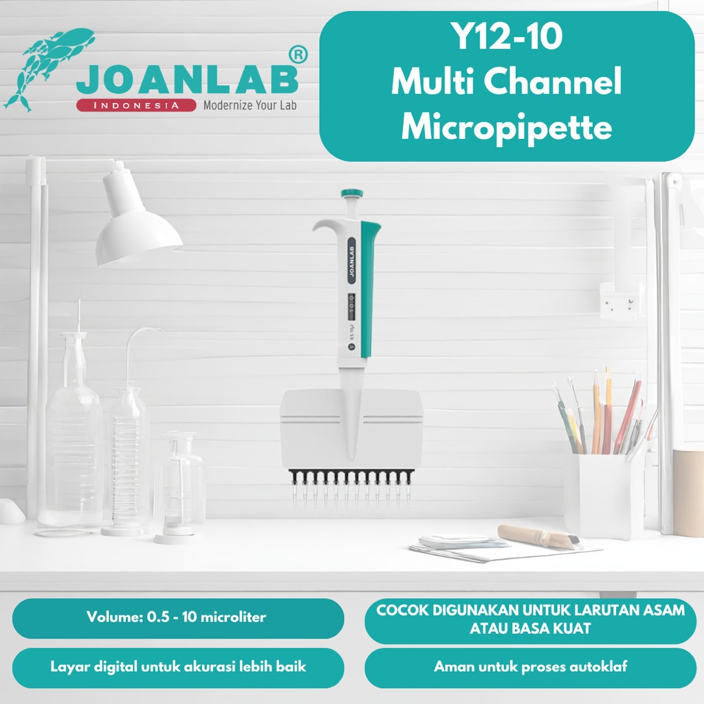 JOANLAB Multichannel Pipette Pipet Cabang 12 Akurat Presisi Y12-10/Y12-50/Y12-100/Y12-300