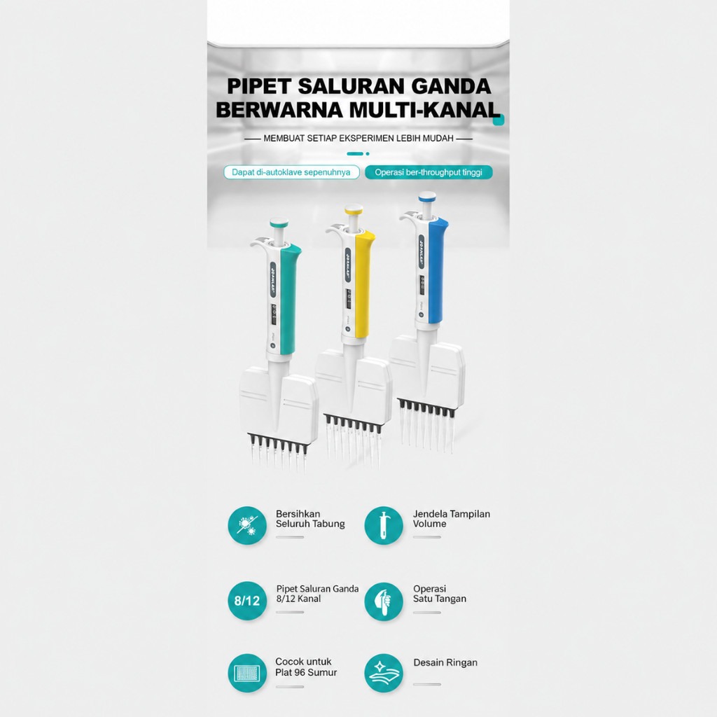 JOANLAB Multichannel Pipette Pipet Cabang 12 Akurat Presisi Y12-10/Y12-50/Y12-100/Y12-300