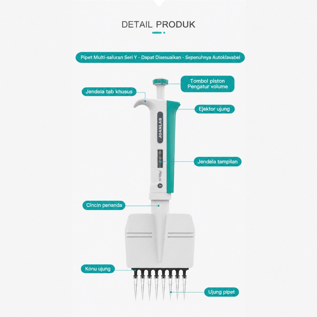 JOANLAB Multichannel Pipette Pipet Cabang 12 Akurat Presisi Y12-10/Y12-50/Y12-100/Y12-300