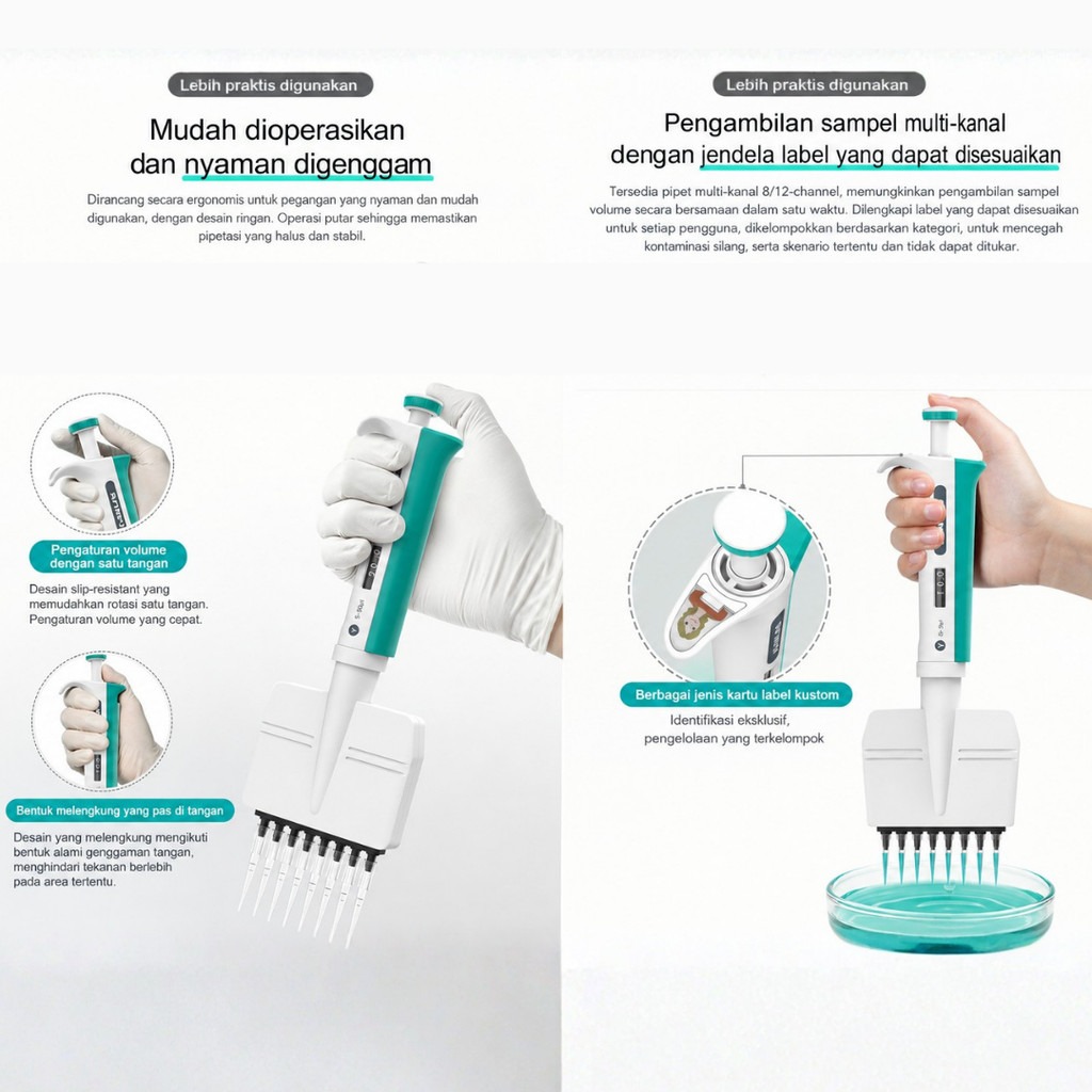 JOANLAB Multichannel Pipette Pipet Cabang 12 Akurat Presisi Y12-10/Y12-50/Y12-100/Y12-300