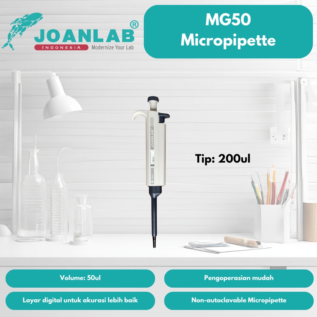JOANLAB Fixed Volume Micropipette Pipet Mikro Lab MG10/MG50/MG100/MG500