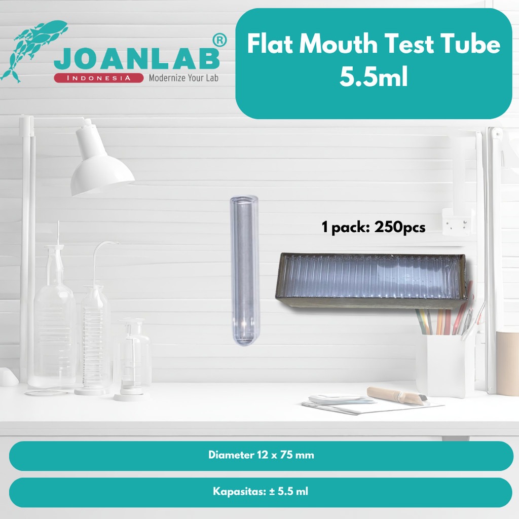 JOANLAB Flat Mouth Test Tube Tabung Reaksi Tanpa Rim 12x75mm Borosilicate 3.3