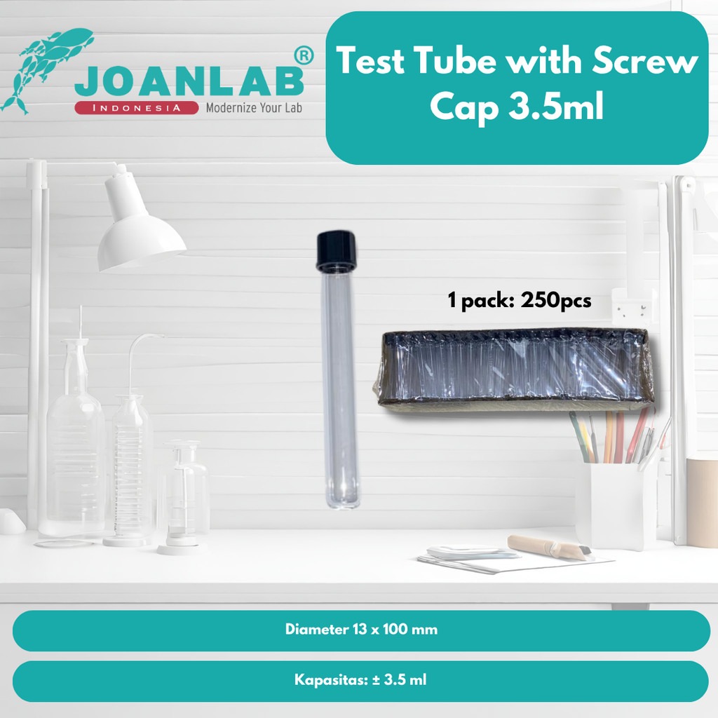 JOANLAB Test Tube With Screw Cap Tabung Reaksi Tutup Ulir 13x100mm Borosilicate 3.3