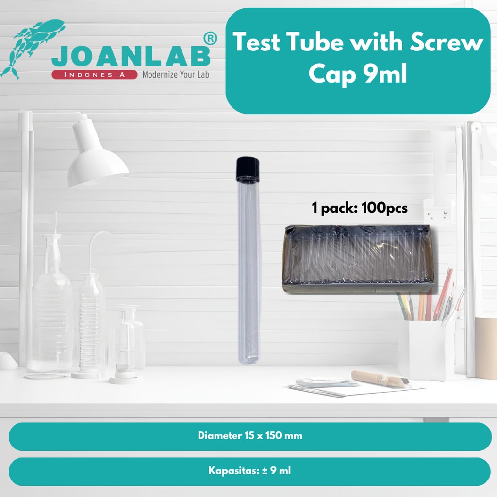 JOANLAB Test Tube With Screw Cap Tabung Reaksi Tutup Ulir 15x150mm Borosilicate 3.3