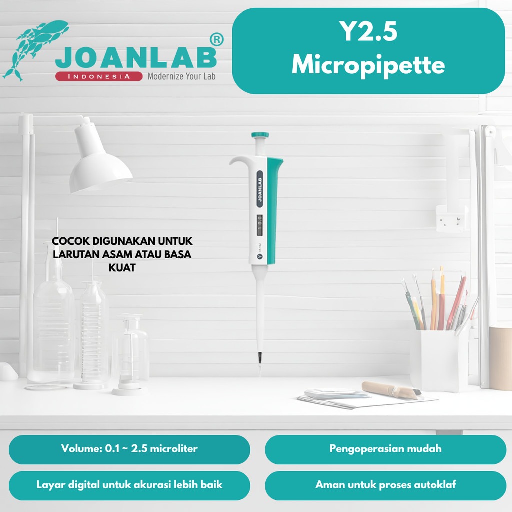 JOANLAB Micropipette Autoclaveable Pipet Mikro Autoklaf Kuat Asam Basa Y2.5/Y10/Y20/Y50/Y100/Y200/Y1000/Y5000/Y10000
