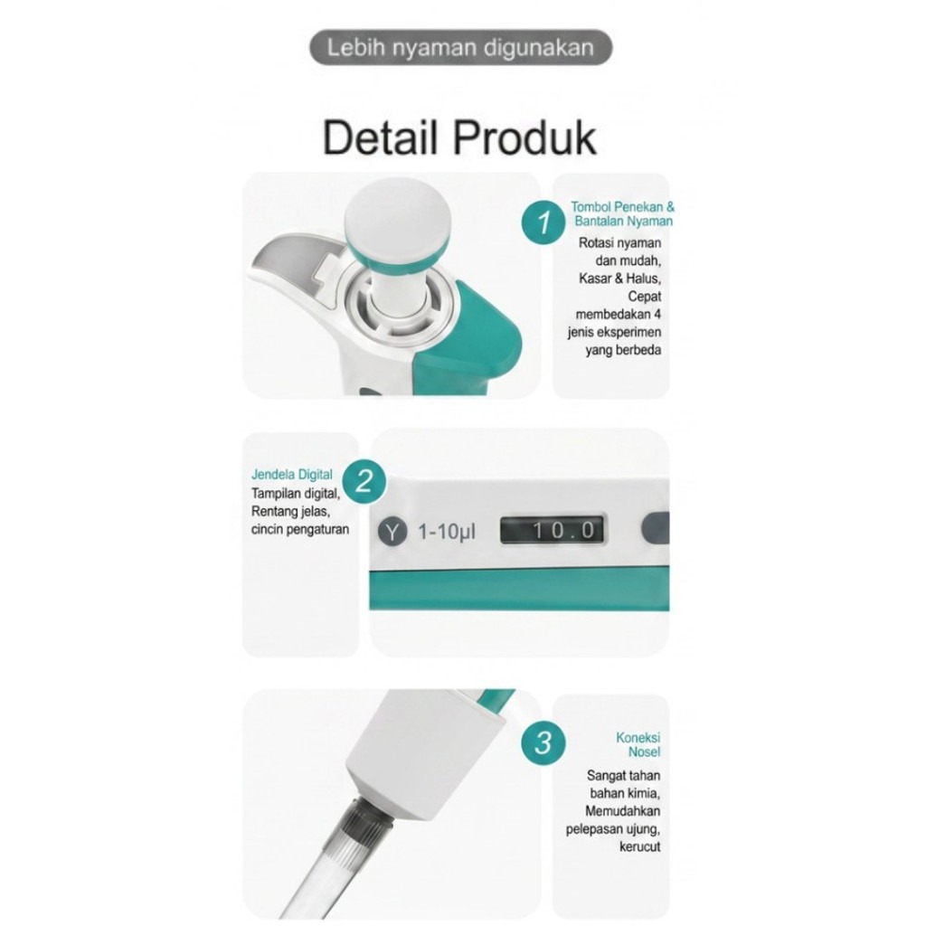 JOANLAB Micropipette Autoclaveable Pipet Mikro Autoklaf Kuat Asam Basa Y2.5/Y10/Y20/Y50/Y100/Y200/Y1000/Y5000/Y10000